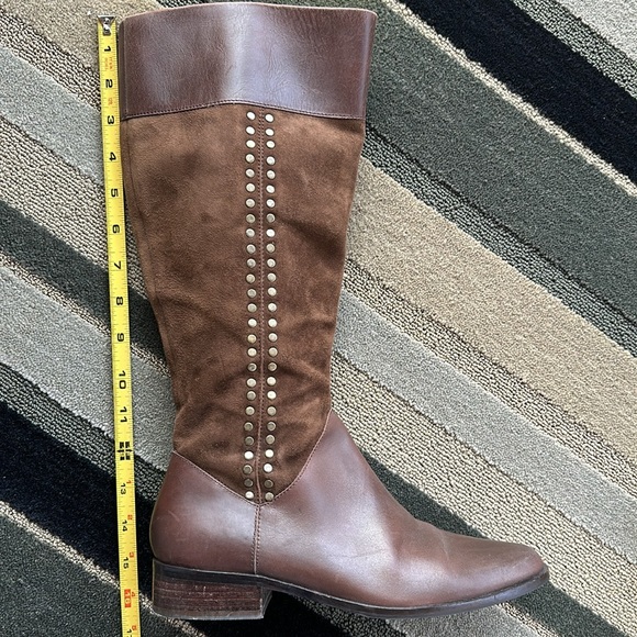 Genuine leather brown boots, Macys Alfani suede and stud detail - Picture 14 of 15